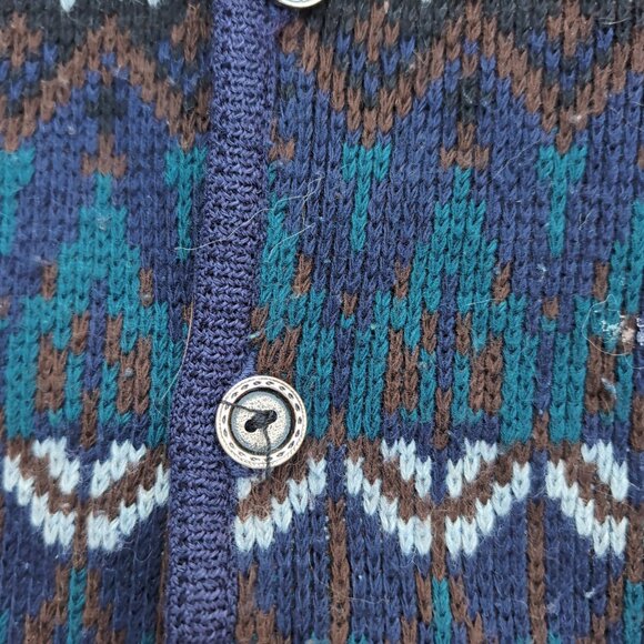 ULLR Cardigan Sweater Women's Black Tight-Knit Argyle Diamond Front Button - Picture 3 of 9